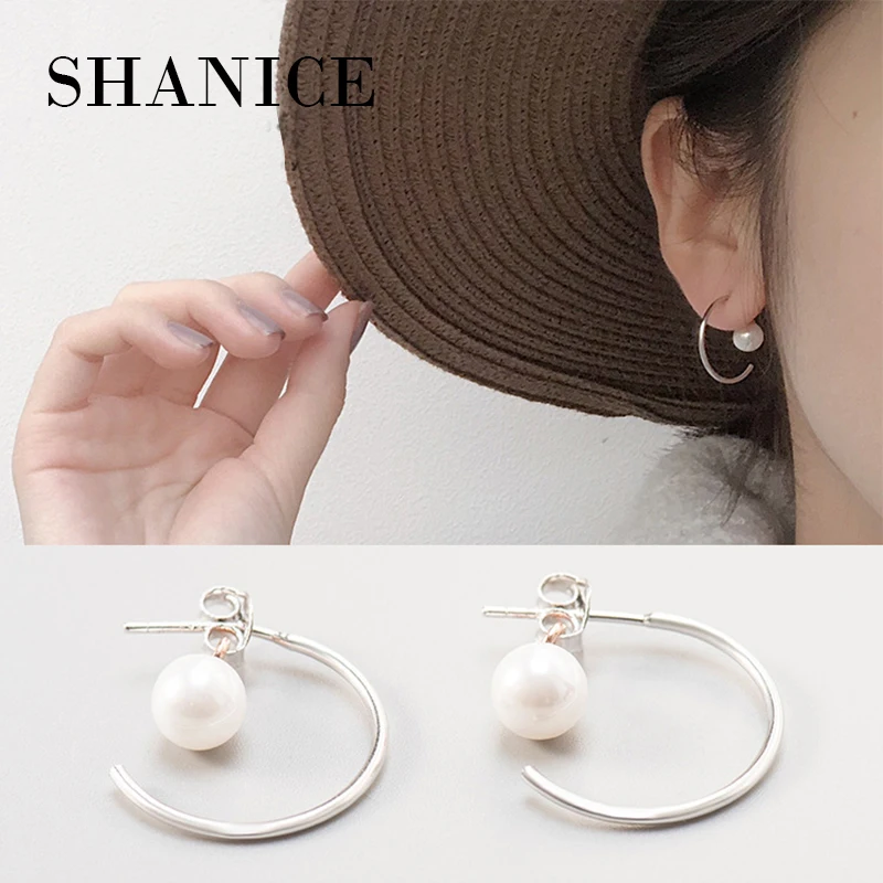 SHANICE, новые жемчужные серьги, 925 пробы, серебряные ювелирные изделия, натуральный пресноводный жемчуг, геометрические серьги-гвоздики в лунном стиле для женщин, подарок