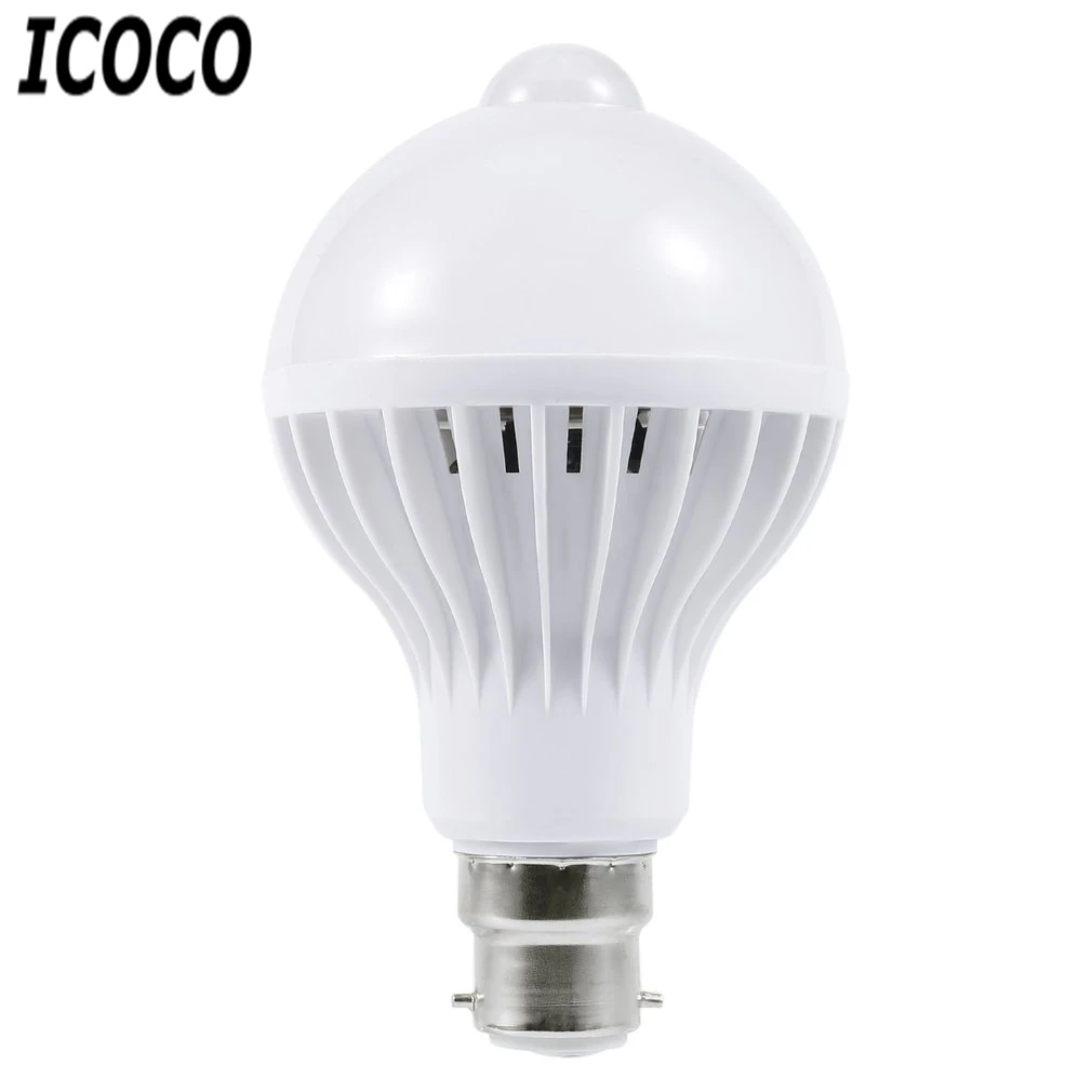ICOCO E27/B22 LED PIR датчик движения лампа 5 Вт/7 Вт/9 Вт Супер яркость инфракрасный