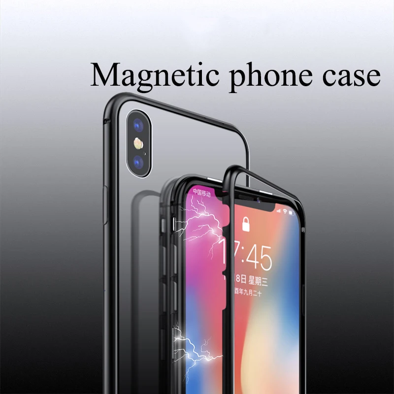 Suntaiho Магнитный адсорбционный чехол для iPhone 7 plus металлический бампер + 9H из