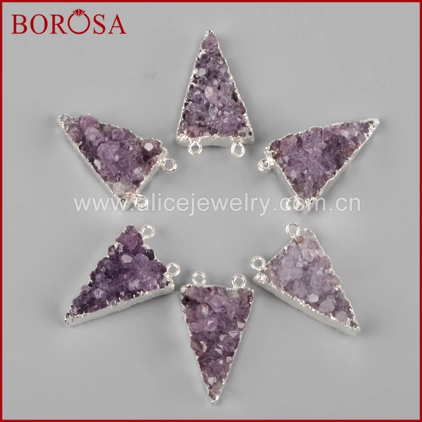 BOROSA распродажа 10 шт. треугольники Природный пурпурный кристалл Druzy разъем