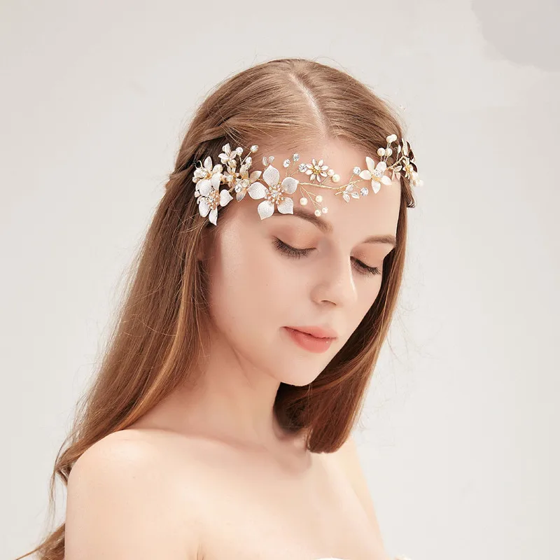 

SLBRIDAL Handmade Wired Rhinestone Crystal Pearls Wedding Headband Bridal Hair Vine Hair Accessories Bridesmaids Women Jewelry
