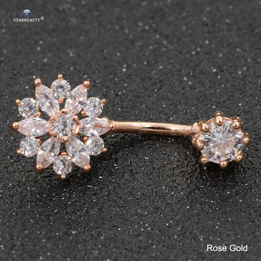 Rose Gold 14 г сексуальные женские Кристальные Пирсинг живота Nombril розовое золото серьги-гантели хирургическая сталь пупка кольца ювелирные изделия для тела - Окраска металла: Rose Gold