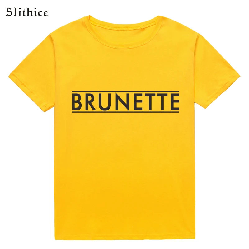 Slithice BRUNETTE Письмо печати для женщин футболки мальчиков Повседневный хлопковый