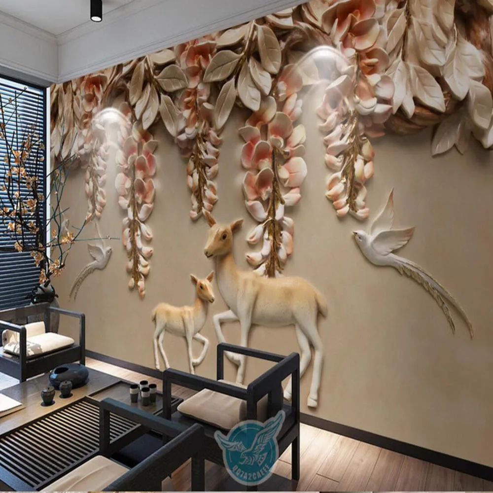3d тисненые олени животные птицы цветы обои для спальни диван стены домашний