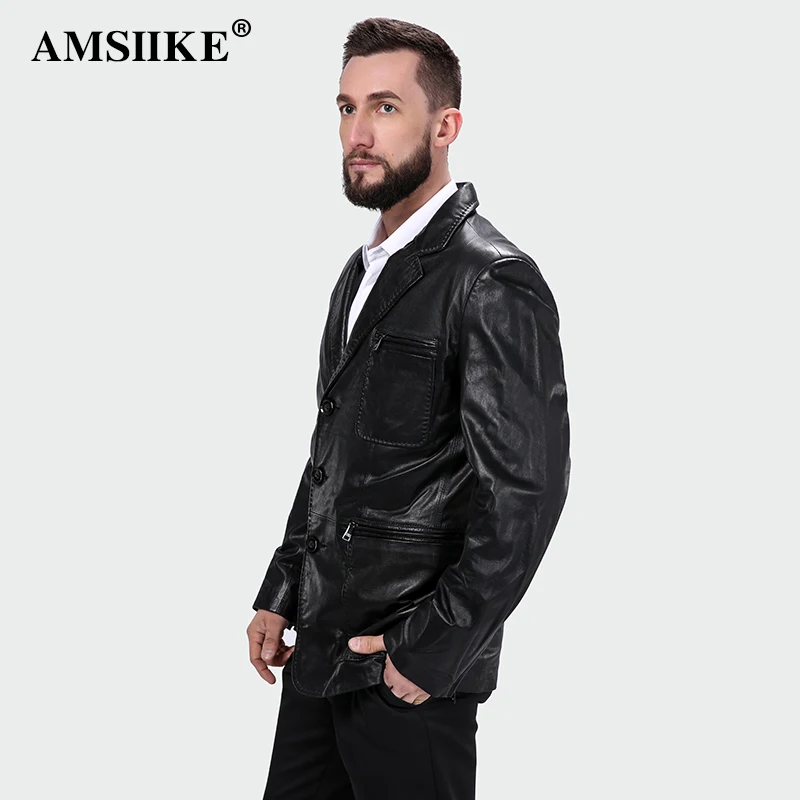 AMSIIKE Мужской Кожаный Пиджак С Английским Воротником A51087 | Мужская одежда