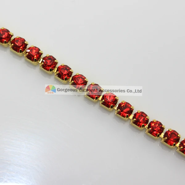10 ярдов SS6 SS16 светло Сиам красные кристаллы цепочка со стразами золотые