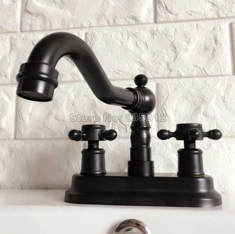

Deck Mounted 4" Centerset 2-hole Black Oil Rubbed Bathroom Faucet Wash Basin Mixer Sink Taps Swivel Spout Faucets Whg073