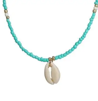 Bohemian Green Rhinestone Shell Pendant Necklace for Women Girl Geometric Charming Choker Necklaces Party Jewelry | Украшения и