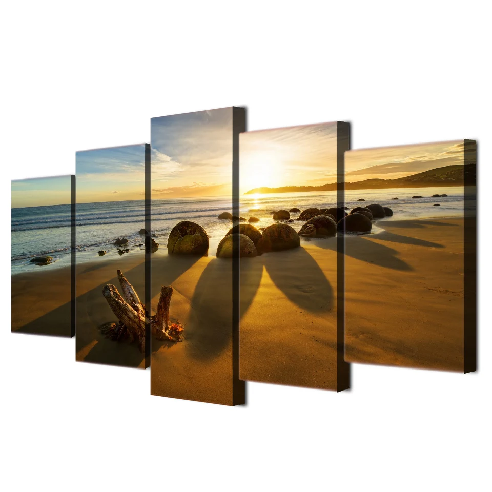 

CLSTROSE HD Printed 5 Piece Canvas Art Paintings Beach Sunset Sea Stones Room Decor Canvas Paintings Wall Art Posters And Prints