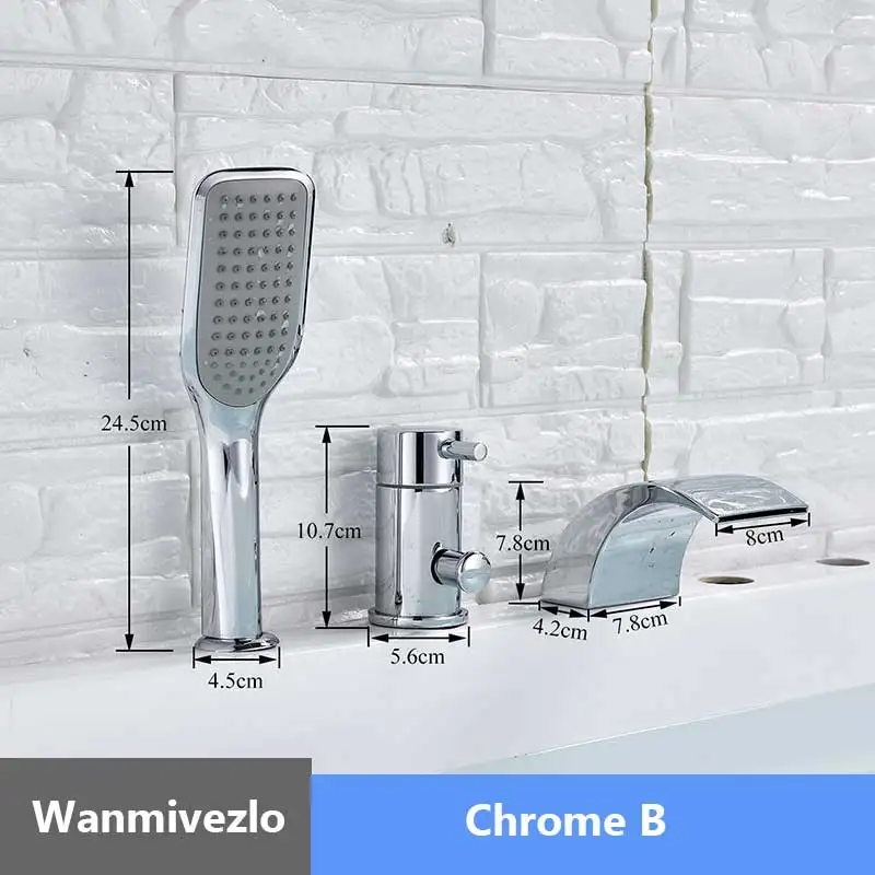 Хромированный широко распространенный водопад смеситель для ванны на бортике Ванна смеситель для раковины широко распространенная одна ручка с ручной душевой кран для ванны - Цвет: Chrome B