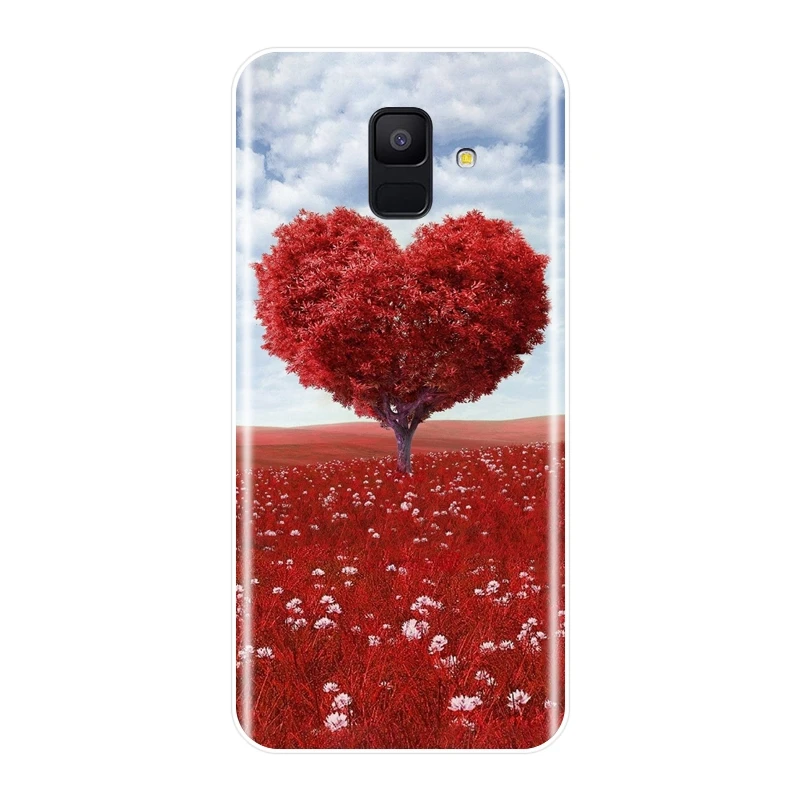 Задняя крышка для Samsung Galaxy A6 A8 Plus 2018 Мягкий силиконовый чехол с красным сердцем A7 A3