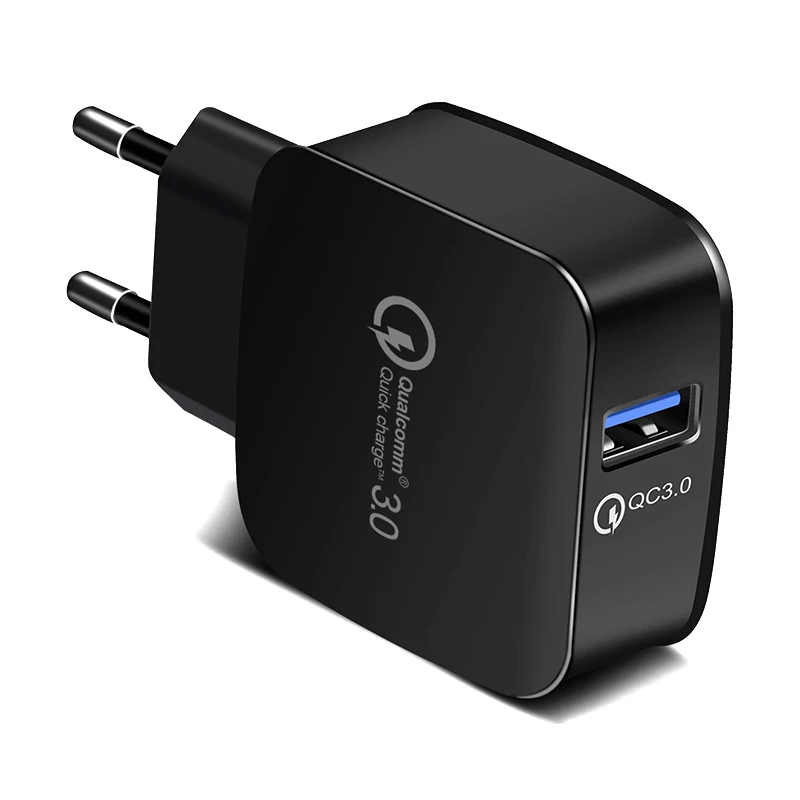 QC3.0 зарядное устройство Quick Charge 3,0 EU/US Wall 18 Вт Быстрая зарядка USB Supercharge для iPhone Xs samsung S10 Xiaomi huawei LG Usb кабель - Тип штекера: Black
