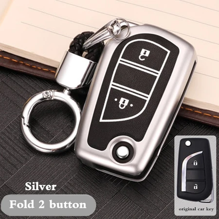 Fold 2 button silver Чехол для ключей для Toyota CHR Auris Corolla Camry Prado Fortuner RAV4 Avensis Verso Yaris Aygo Scion TC IM Hilux - Название цвета: Fold 2 button silver