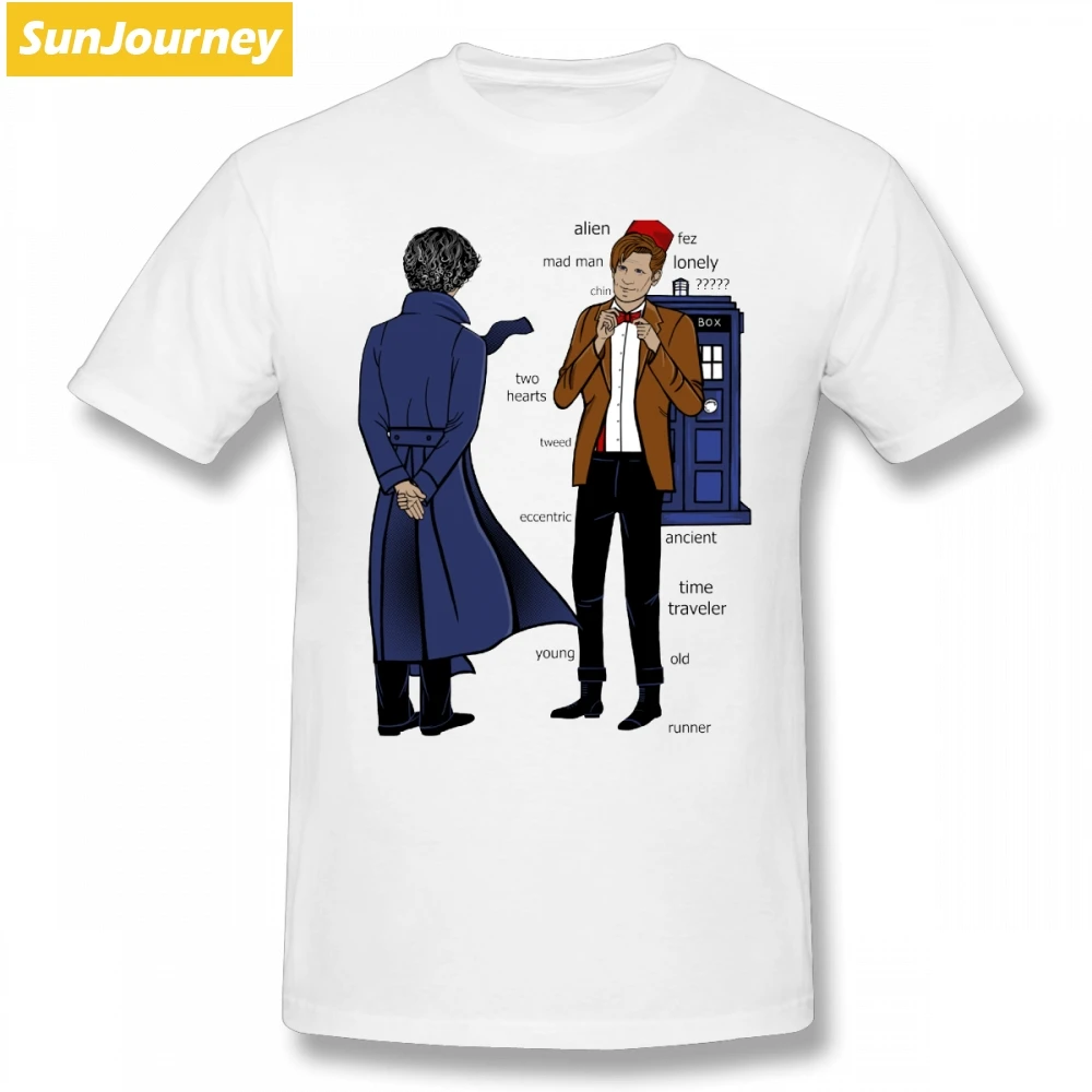 Sherlock Meets The Doctor Who летняя футболка Случайная Мужская футболка хлопок большого размера Футболки с коротким рукавом