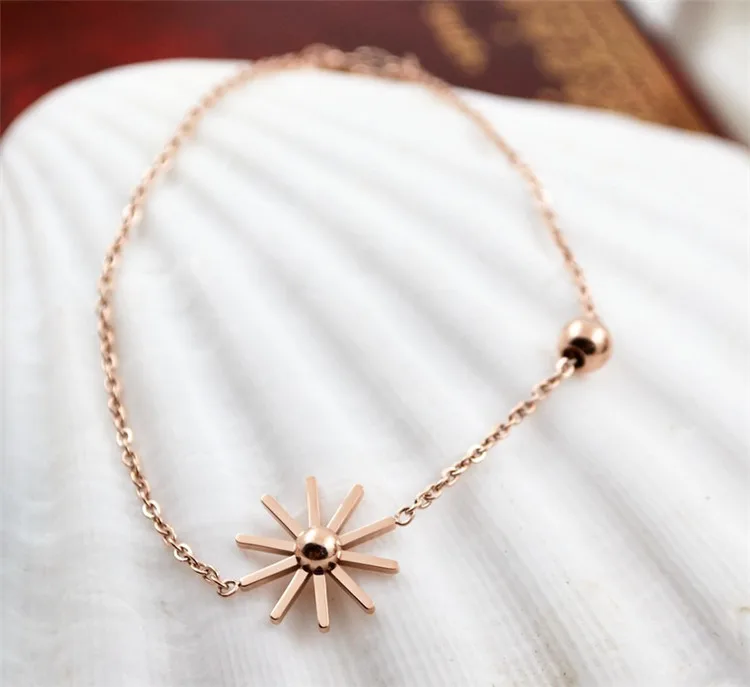 YUN RUO модный бренд цвета розового золота подсолнухи браслет шармы 316L Нержавеющая