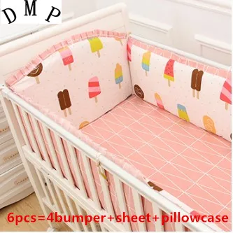 

6PCS baby crib bedding set cotton material jogo de cama crib bumper kit berco (4bumpers+sheet+pillow cover)