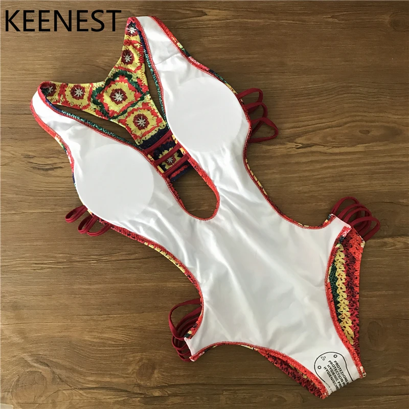 KEENEST бандажный Цельный купальник купальники женские Монокини с открытой спиной