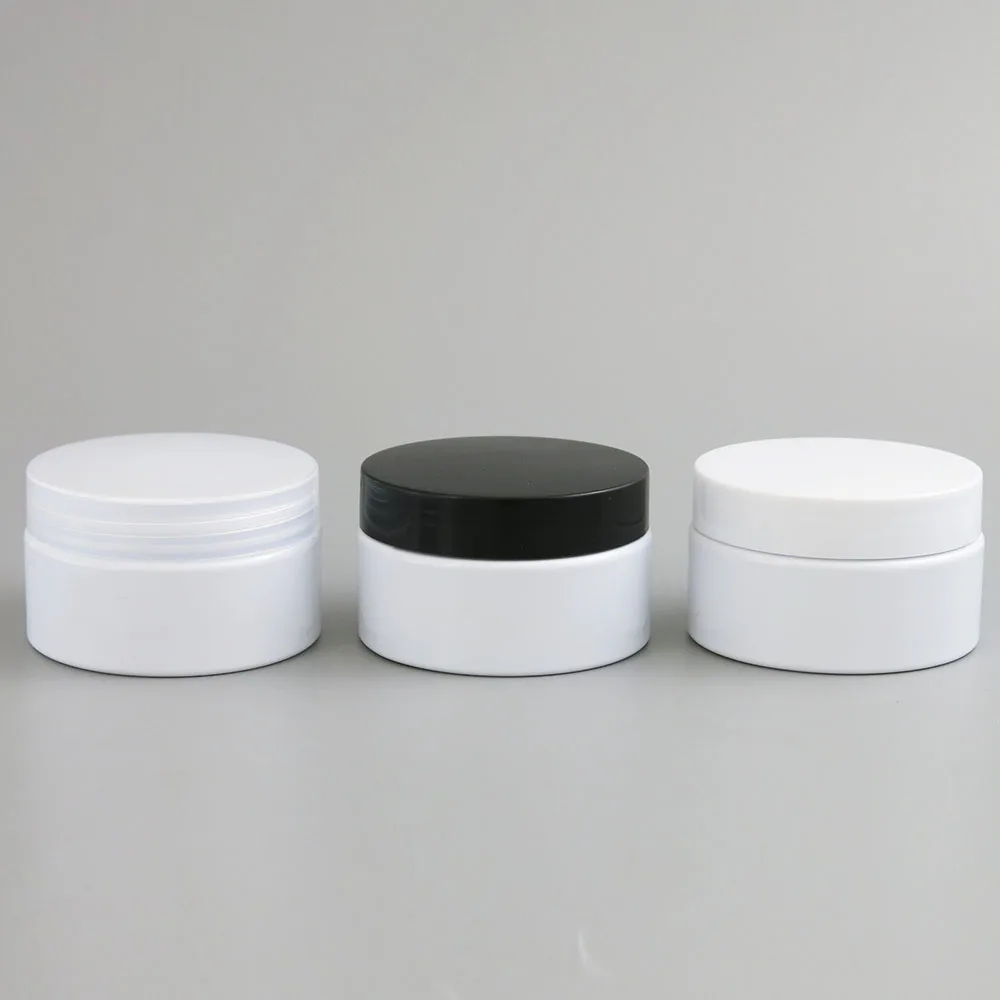 24 x 100g Empty White Cosmetic Cream Containers Jars 100cc 100ml for Cosmetics Packaging Plastic Bottles With Cap | Красота и