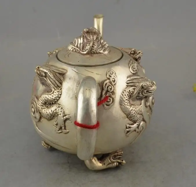 

Chinese antique white copper five dragon teapot crafts Statue