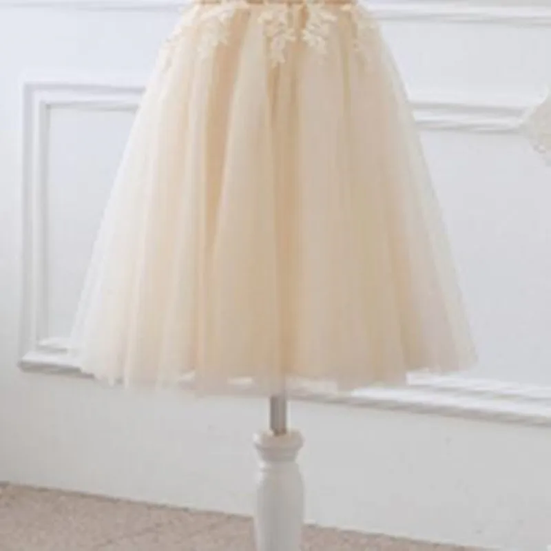 Champagne short Robe de soiree прозрачное кружевное длинное вечернее платье трапециевидной формы с глубоким вырезом и коротким рукавом, платье для выпускного вечера - Цвет: Champagne short