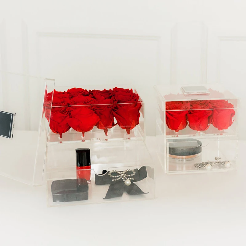 Прозрачный акриловый красная розовая коробка для косметики косметичка розы с