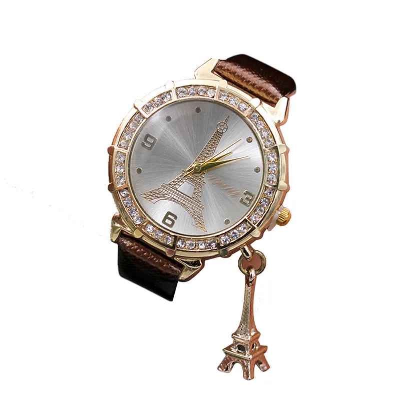Модная обувь с украшением в виде кристаллов женские часы Эйфелевой башней и