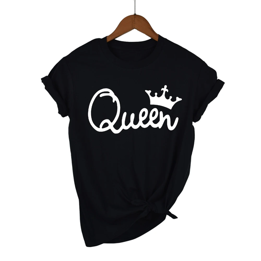Женская футболка Queen Couples летняя с принтом короны Повседневная круглым вырезом