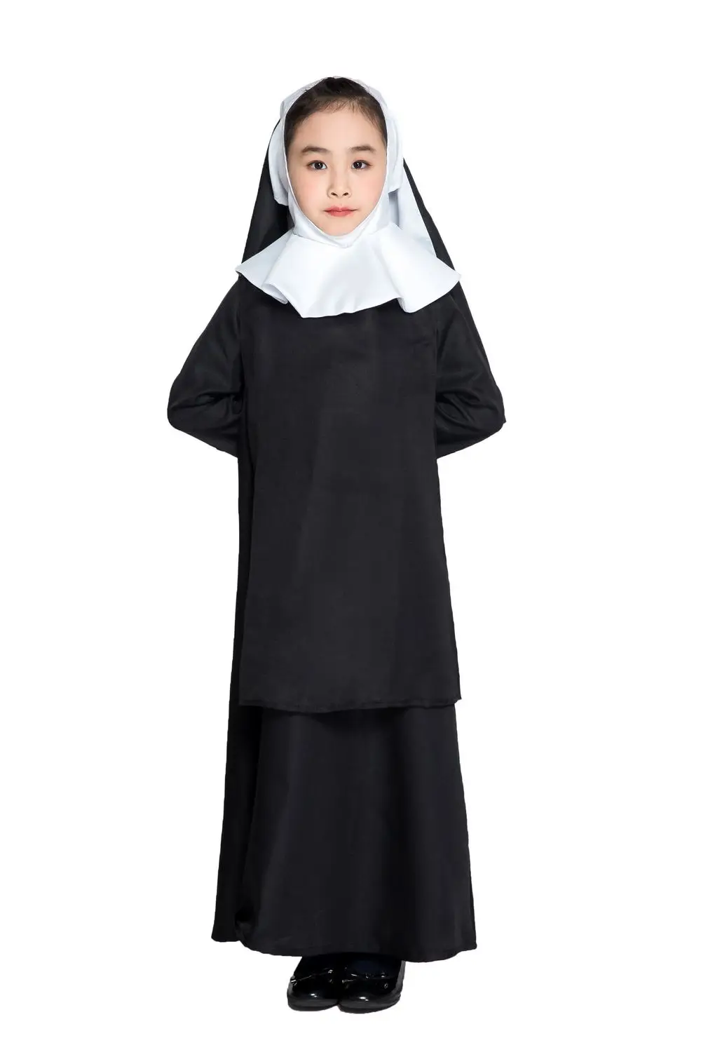 Детская одежда для девочек на Хэллоуин костюм монахини черная накидка с