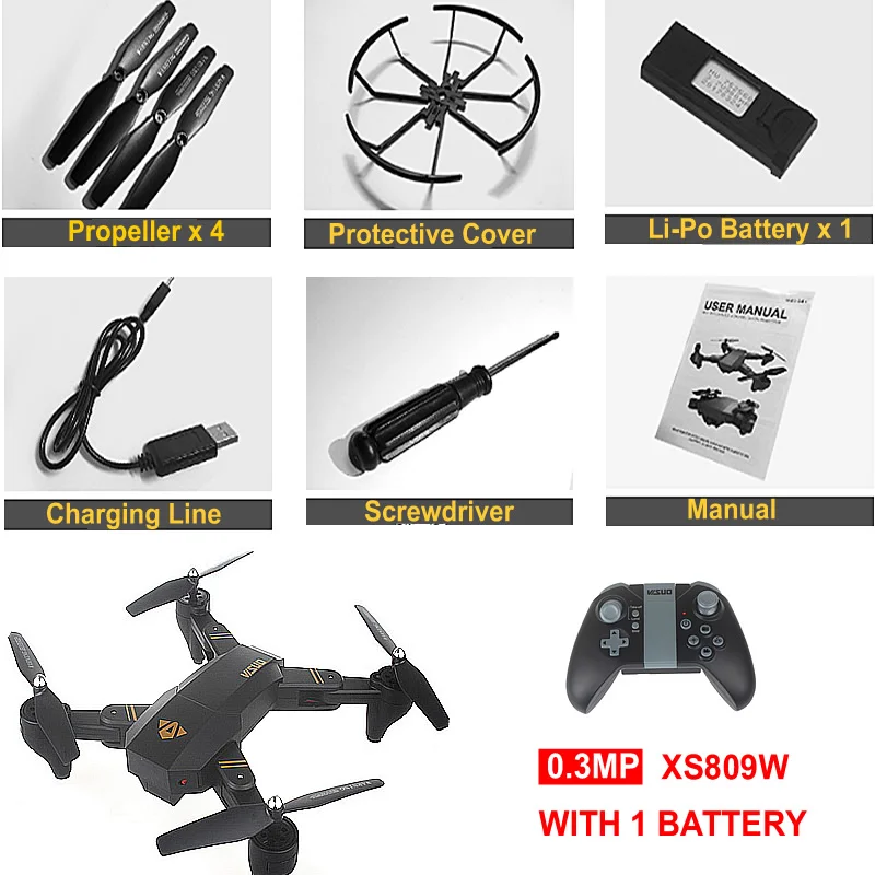 0.3MP XS809W мини складной Дрон RC селфи Дрон с Wifi FPV HD камерой Безголовый режим RC Квадрокоптер Дрон FSWB - Цвет: 0.3MP