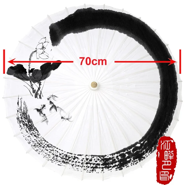 Diameter 70CM Чистый белый цвет нижний масляный бумажный зонтик цветок лотоса с рыбой бумажный зонтик китайские чернила каллиграфия Искусство шоу бумажный зонтик - Цвет: Diameter 70CM