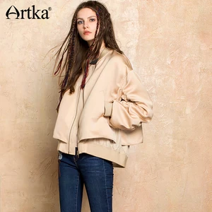 Женская куртка-бомбер ARTKA, короткая бейсбольная ветровка с вышивкой, уличная одежда размера плюс, WA10075Q, на осень