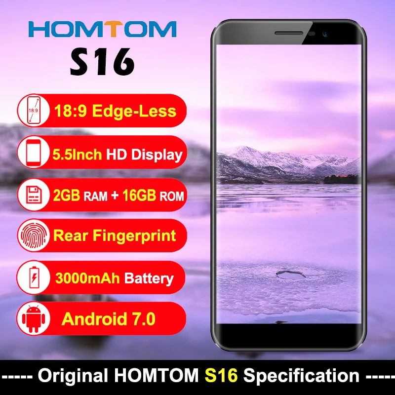 HOMTOM S16 18:9 край уменьшенного использования пластин Дисплей смартфон 5 дюймов Android7.0