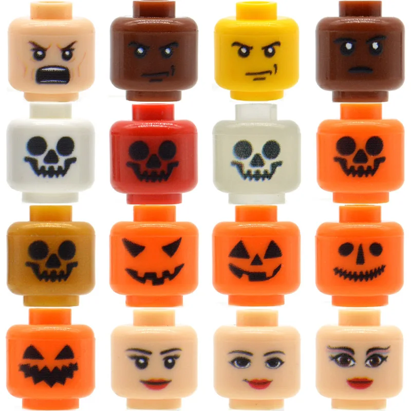 16pcs a set 10 шт./лот brick Heads на заказ напечатанные со скелетом-тыквой лица для MOC цвет лица строительные блоки строительные игрушки - Цвет: 16pcs a set