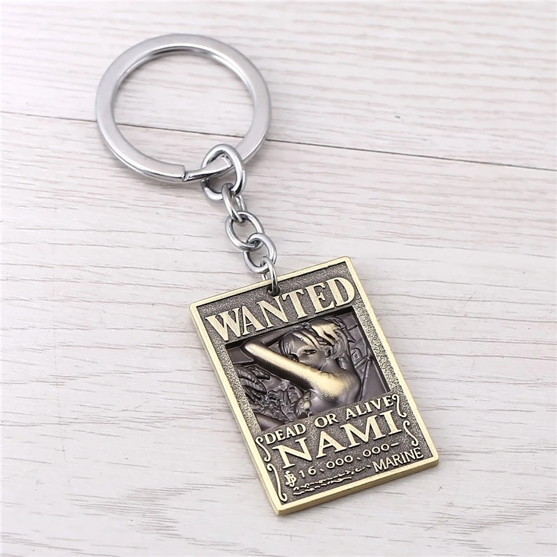 J Store New Arrival Anime Souvenir One Piece Nami Wanted Warrant Keychains For Fans Alloy Square Cosplay Jewelry | Украшения и
