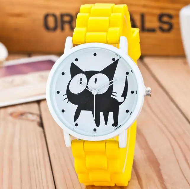 yellow Известный бренд милый кот часы дети мультфильм желе кварцевые часы Дети повседневное силиконовые часы Relogio наручные часы Лидер продаж - Цвет: yellow