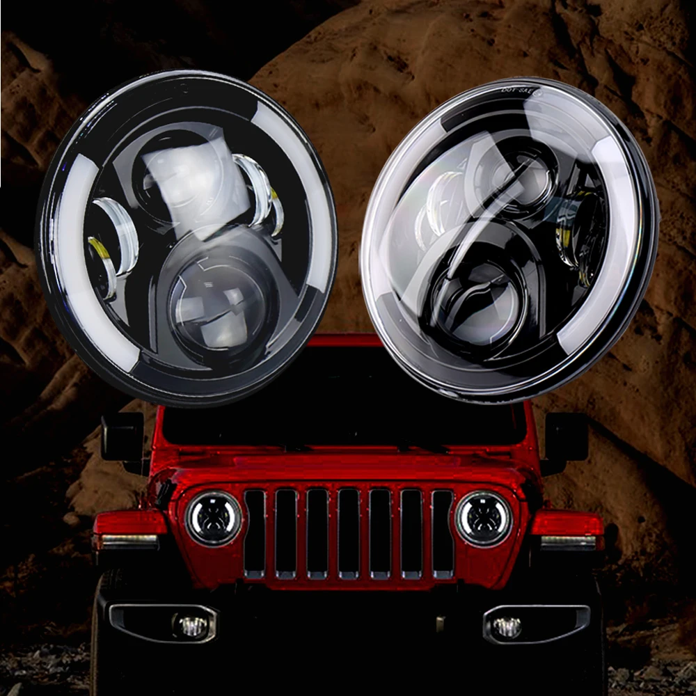 7 дюймовая светодиодная фара с DRL ближним и дальним светом H4 дюймов Faros для Land Rover