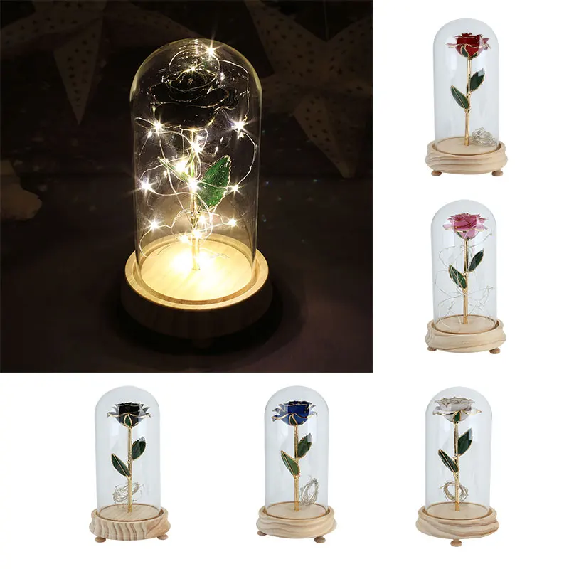Forever Rose Flower сохраненные свежими цветами светодиодный розовое стекло крышка