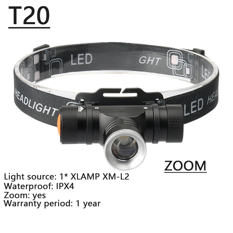 T20 Zoom L2 Светодиодный мини фары ИК Сенсор USB Перезаряжаемые фар T6 L2 зум Водонепроницаемый 18650 Батарея Сверхлегкий голова небольшая лампа фонарик - Испускаемый цвет: T20 Zoom L2