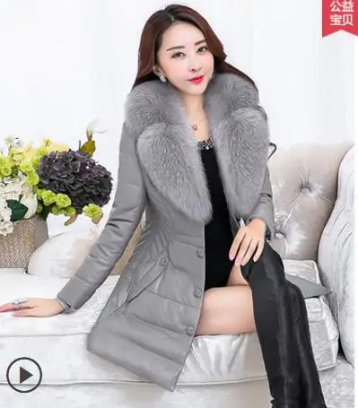 Высокое качество лисий мех овечья кожа зимнее женское кожаное пальто женский размера плюс из искусственной кожи Куртка толстый пуховик тонкая Длинная парка - Цвет: 6