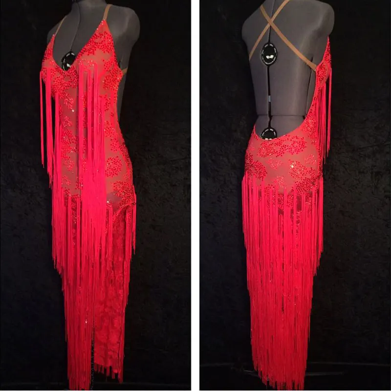 

2018 new latin dance dress Red sexy latin dress,salsa,tango dress custom-made Red long latin skirt