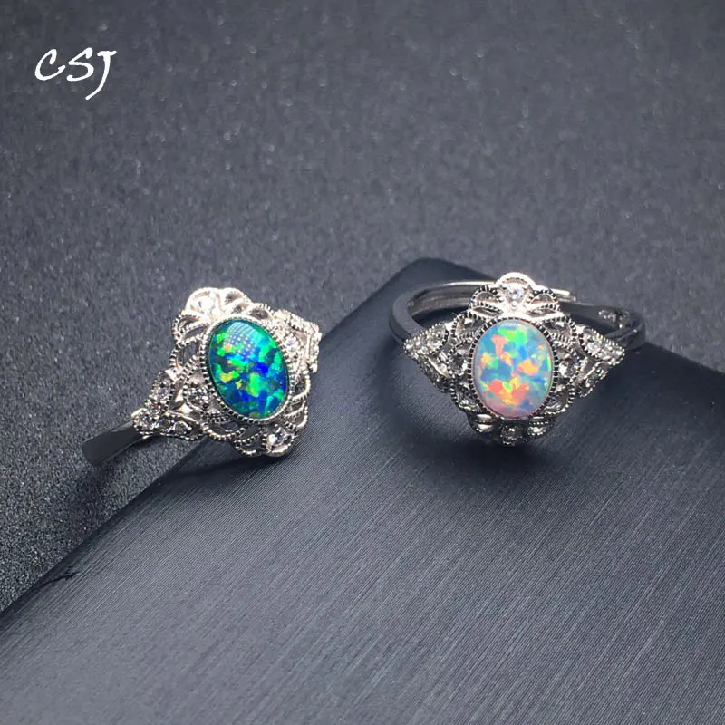 CSJ создан многоцветный опал стерлингов 925 серебряных колец старинные ювелирные