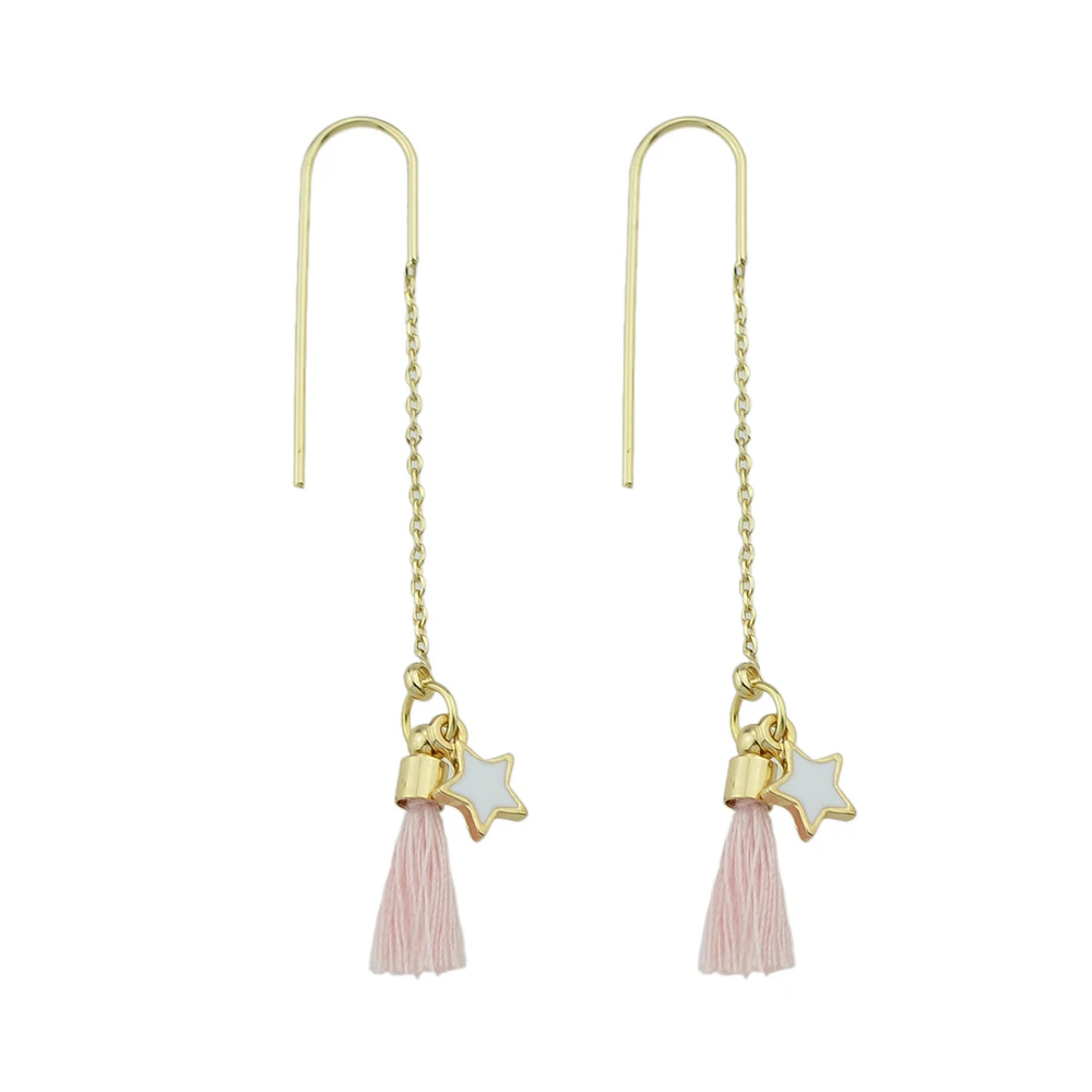 Feelshine золото-Цвет длинная цепь с розовый белый graytassel Jewelry Серьги звезда шаблон