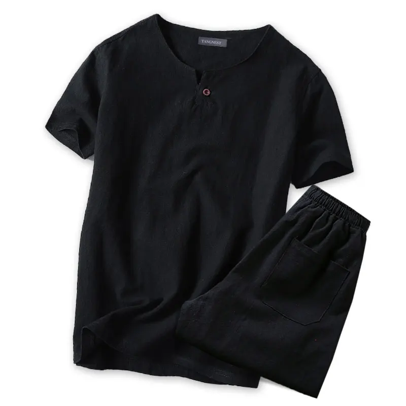 TANGNEST/футболки + шорты льняной китайский стиль летний брендовый комплект для