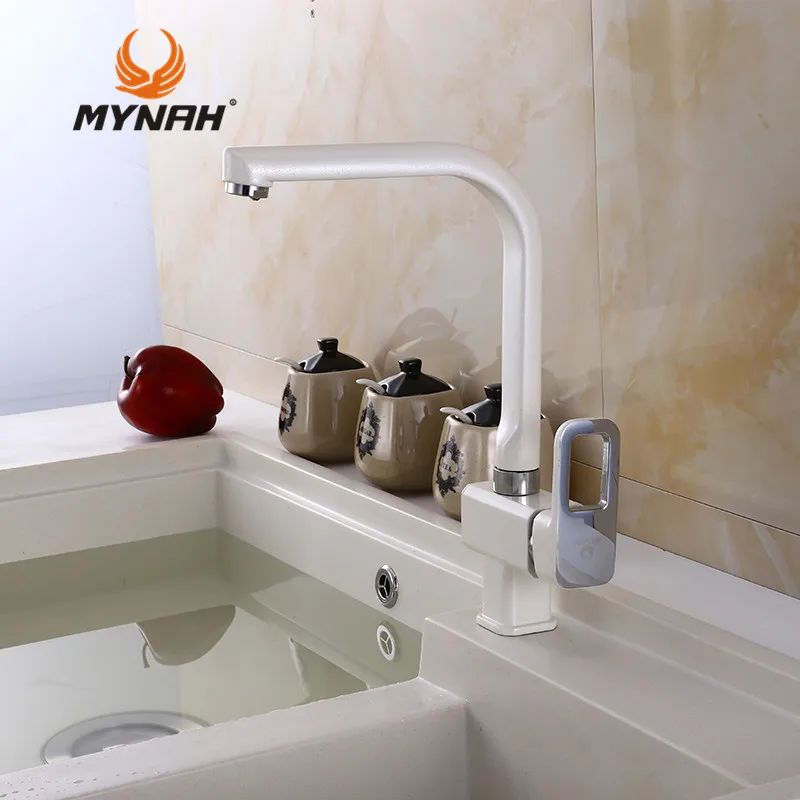 MYNAH Россия Бесплатная доставка белый кухонный кран раковина горячая и холодная