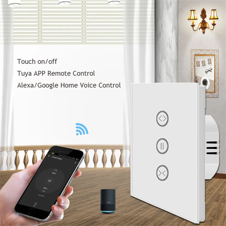 Tuya App система автоматизации штор, Dooya DT52S 75 Вт+ 4 м или менее трек+ ЕС Тип wifi переключатель штор, поддержка Alexa/Google Home