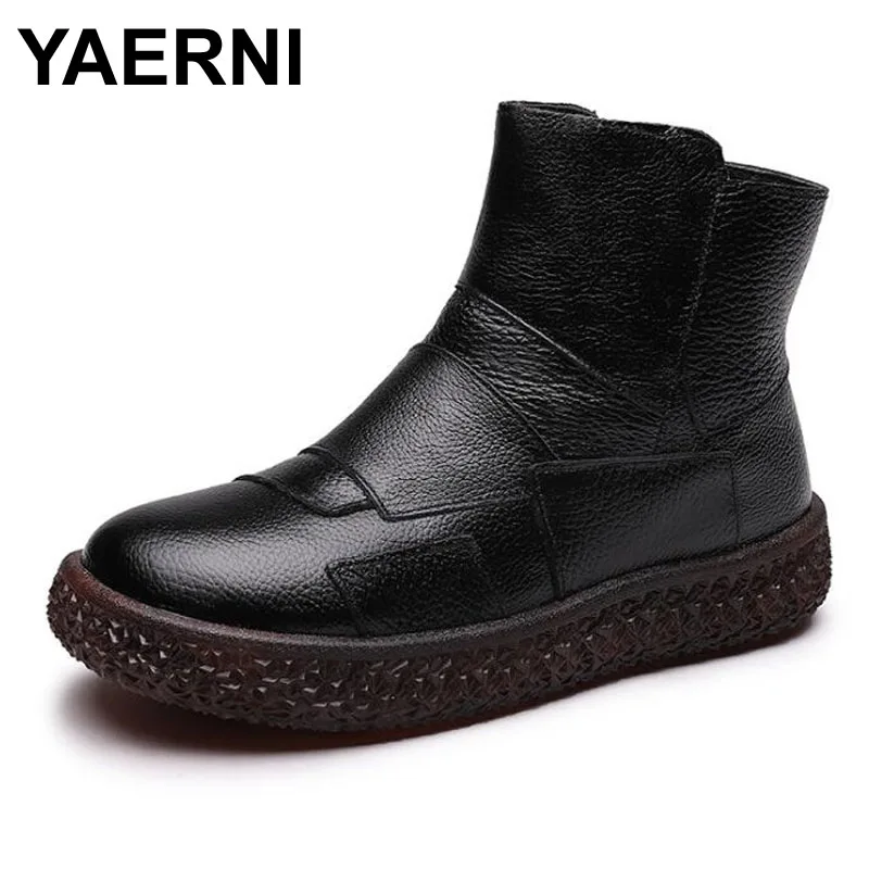 Женские ботильоны из натуральной кожи YAERNI элегантные теплые модные повседневные