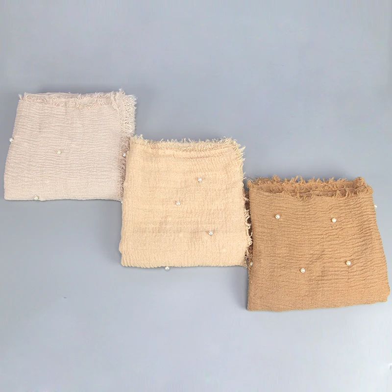 10 шт. Женский хиджаб жемчужный пузырь Простой макси шарф шаль модный