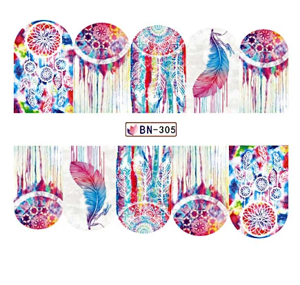 BN305 1 лист, Ловец снов, наклейки для ногтей, перо, искусство для ногтей, переводные наклейки для воды, лак для маникюра, полное покрытие, обертывания, Декор, LABN301-312 - Цвет: BN305