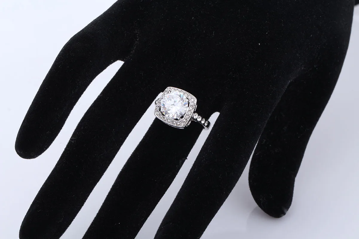 Большой круглый CZ камень с кристаллами белого золота обручальное кольцо подарок