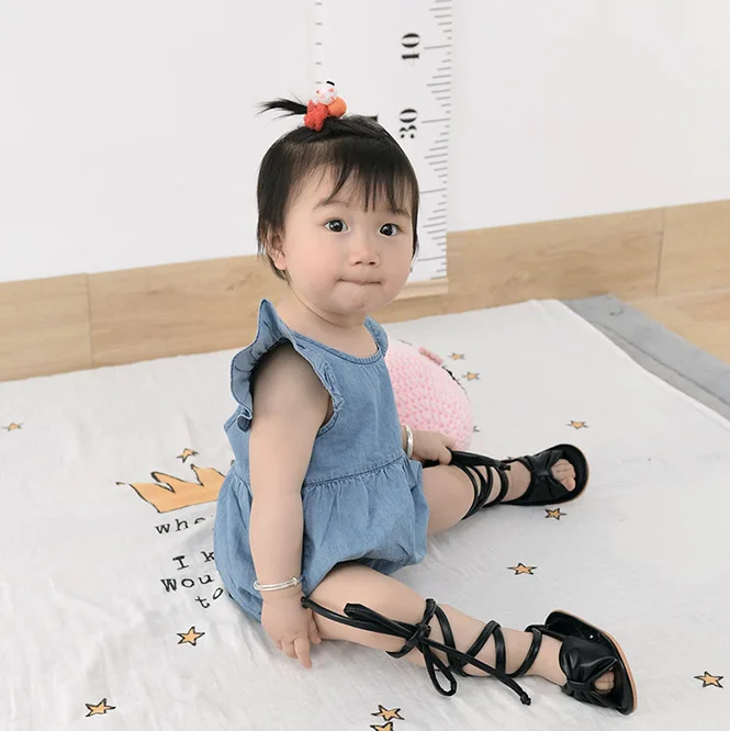 [Bosudhsou] tx-5 Newborn Baby Girl Romper Fly Sleeve Denim Clothes Cute Bebes Summer Outfit Sunsuit Jumpsut Children Clothing | Детская